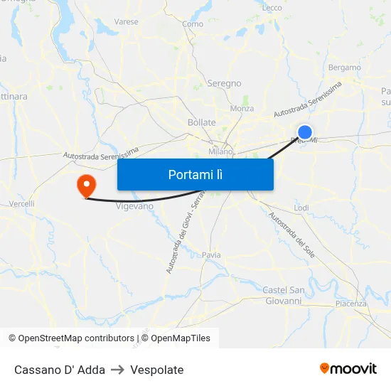 Cassano D' Adda to Vespolate map