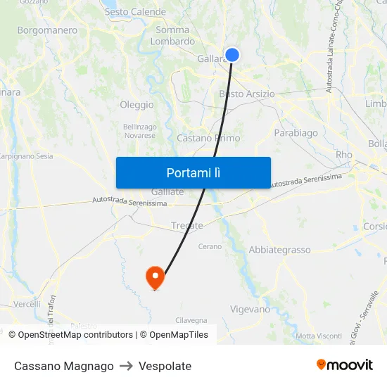 Cassano Magnago to Vespolate map