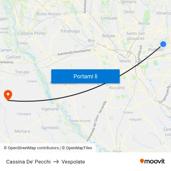 Cassina De' Pecchi to Vespolate map