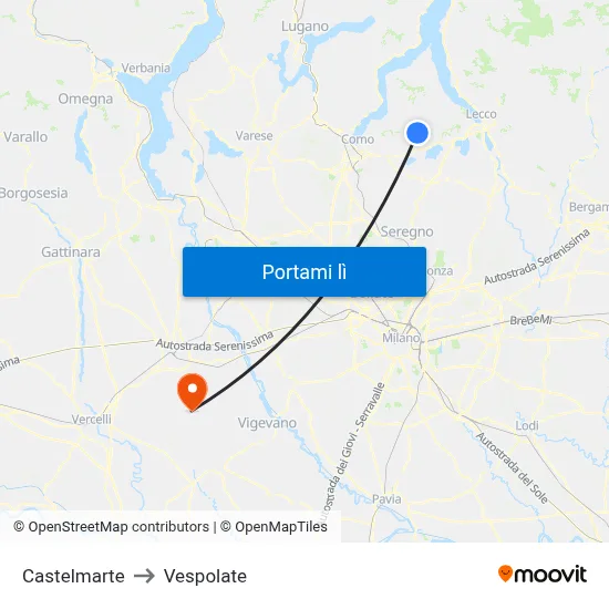 Castelmarte to Vespolate map