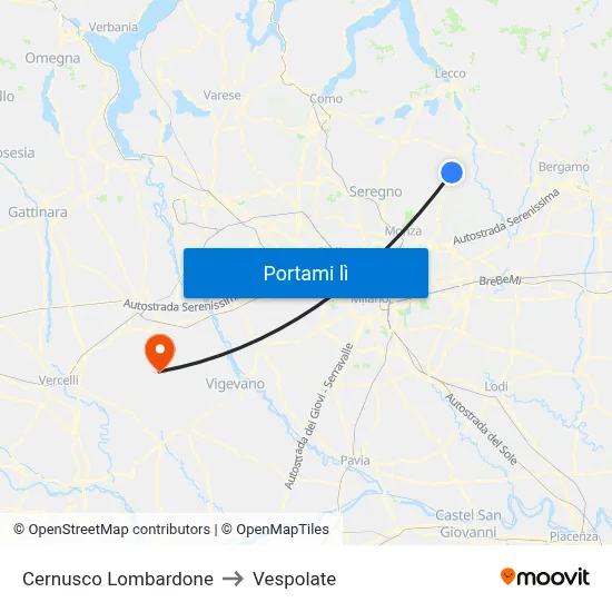 Cernusco Lombardone to Vespolate map