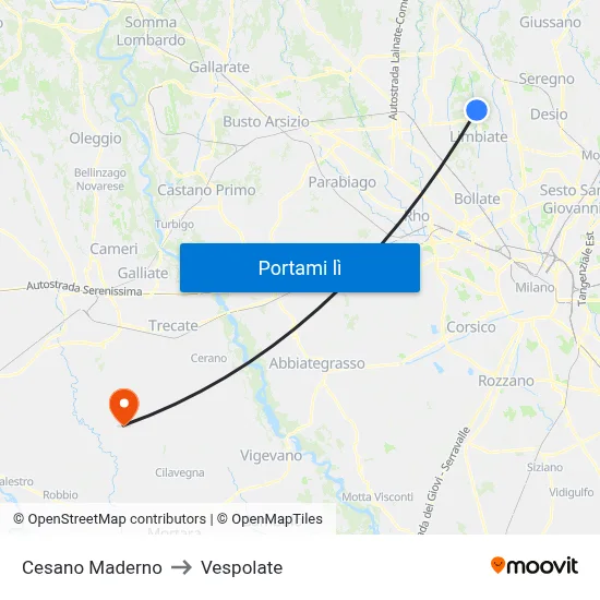 Cesano Maderno to Vespolate map