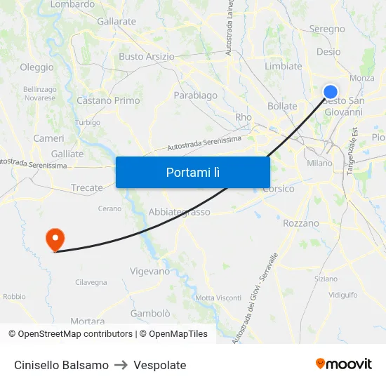 Cinisello Balsamo to Vespolate map