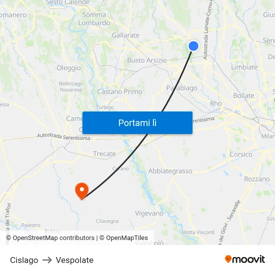 Cislago to Vespolate map