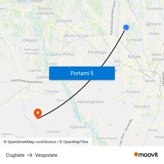 Cogliate to Vespolate map