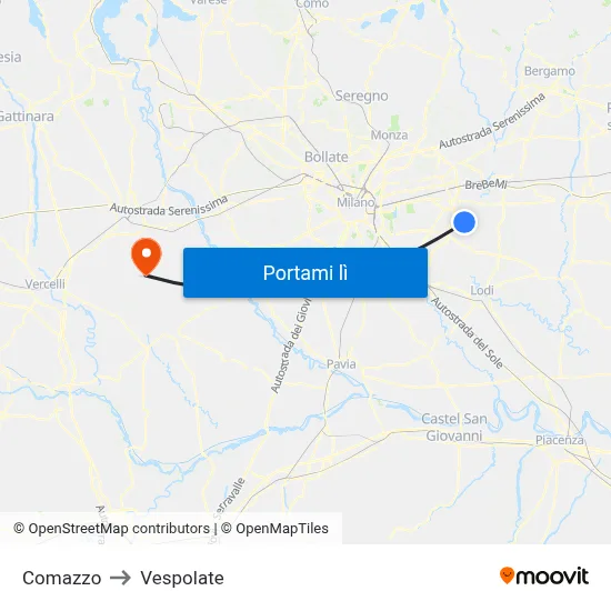 Comazzo to Vespolate map