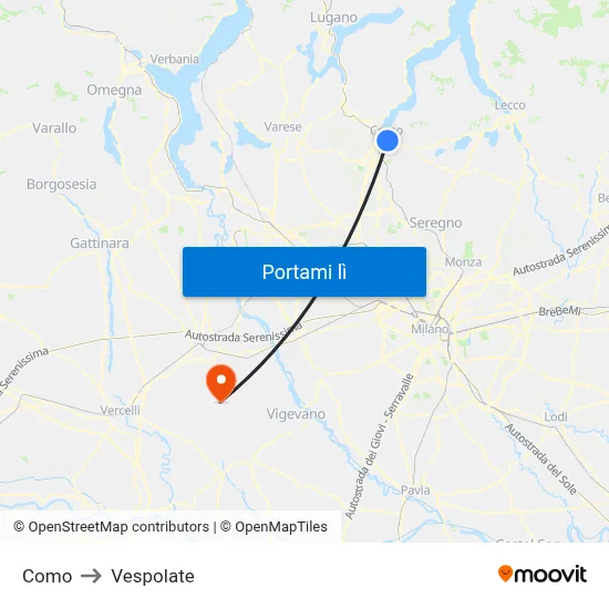 Como to Vespolate map