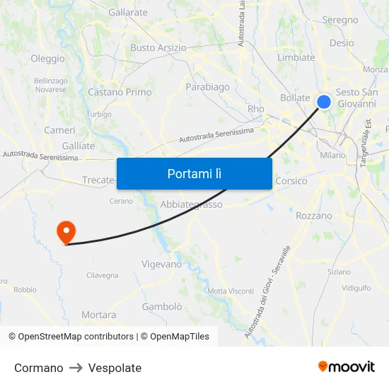 Cormano to Vespolate map