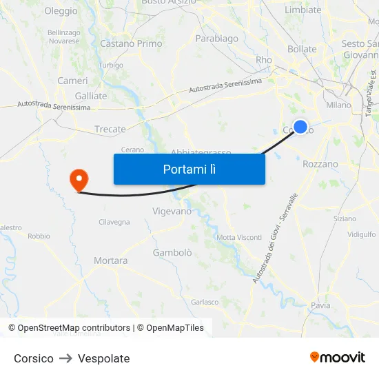 Corsico to Vespolate map