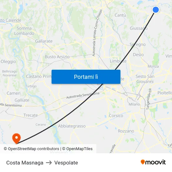 Costa Masnaga to Vespolate map