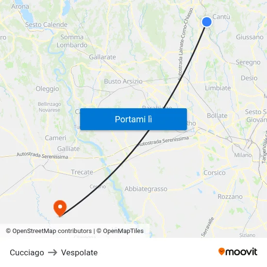 Cucciago to Vespolate map