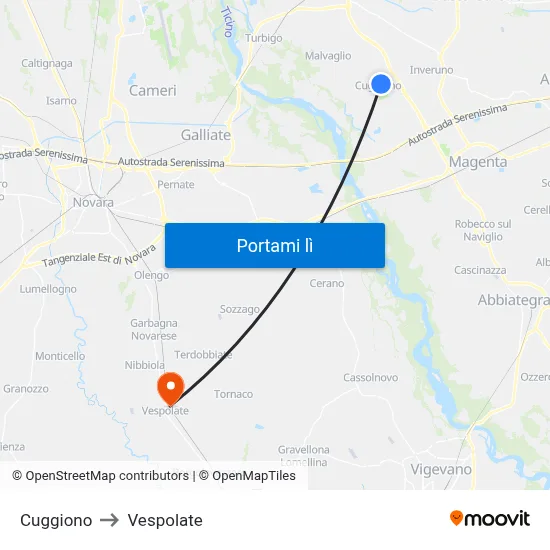 Cuggiono to Vespolate map