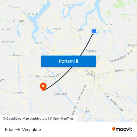 Erba to Vespolate map