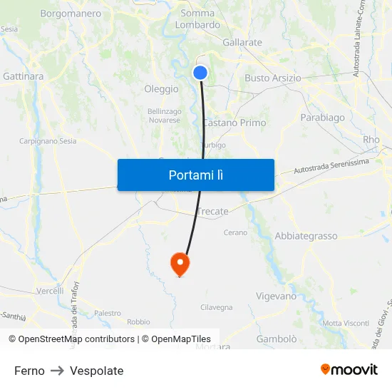 Ferno to Vespolate map