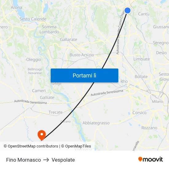 Fino Mornasco to Vespolate map