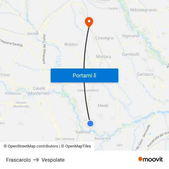Frascarolo to Vespolate map