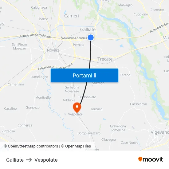 Galliate to Vespolate map