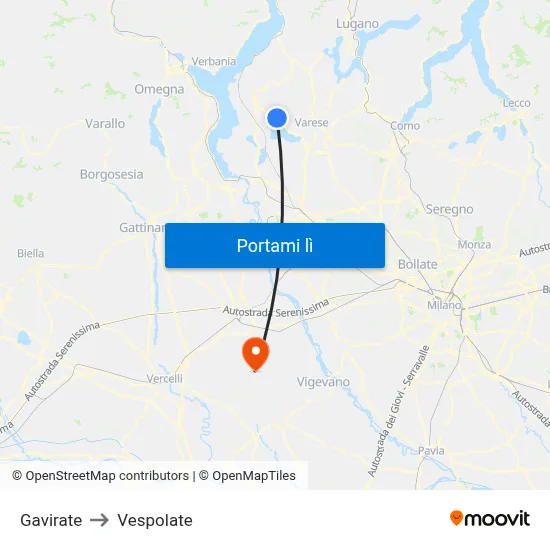 Gavirate to Vespolate map