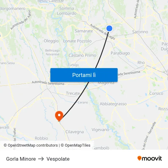 Gorla Minore to Vespolate map