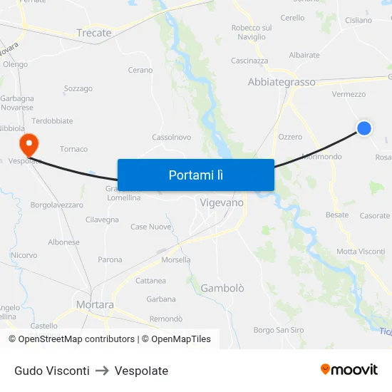 Gudo Visconti to Vespolate map