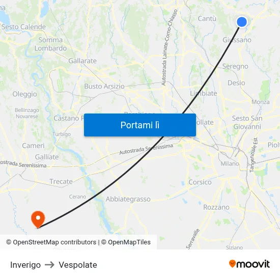 Inverigo to Vespolate map
