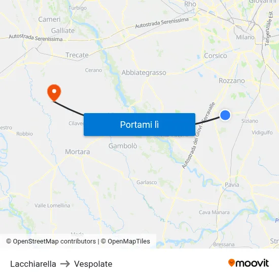 Lacchiarella to Vespolate map