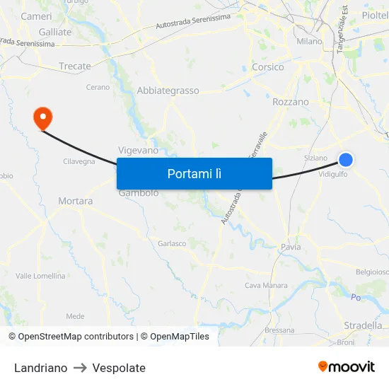 Landriano to Vespolate map