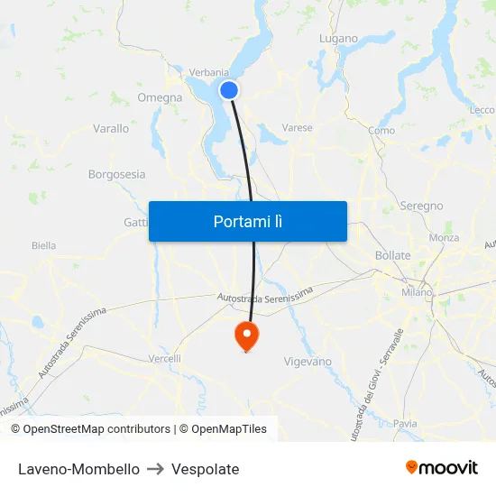 Laveno-Mombello to Vespolate map
