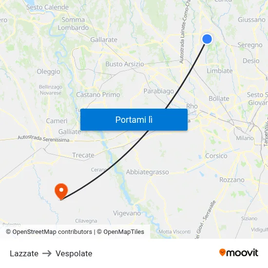 Lazzate to Vespolate map