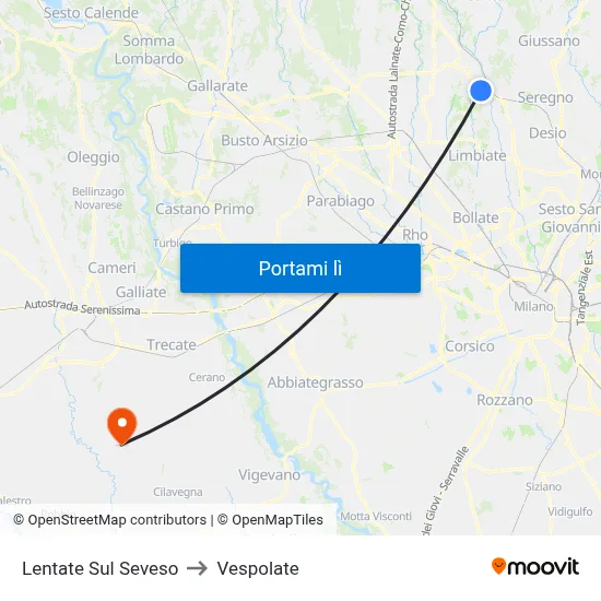 Lentate Sul Seveso to Vespolate map