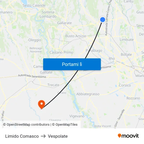 Limido Comasco to Vespolate map