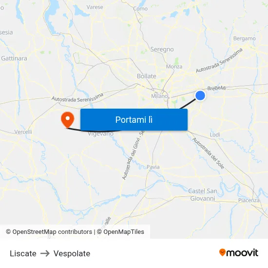 Liscate to Vespolate map