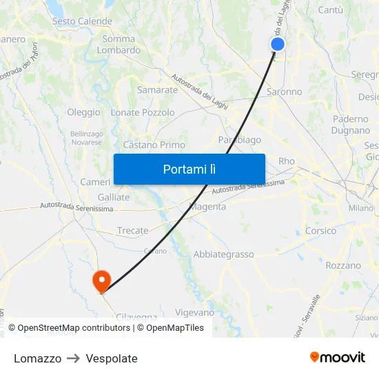 Lomazzo to Vespolate map
