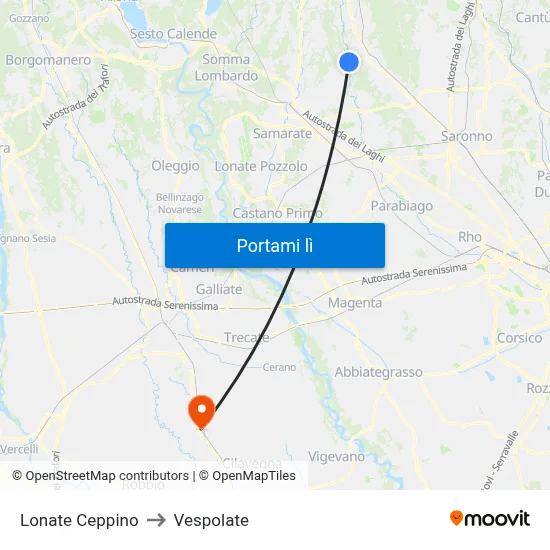 Lonate Ceppino to Vespolate map