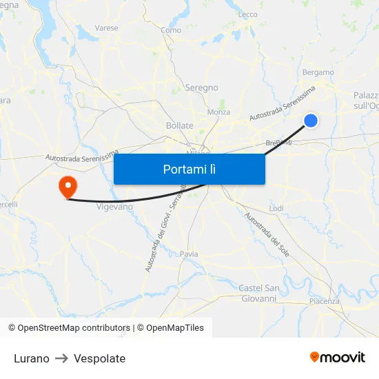 Lurano to Vespolate map