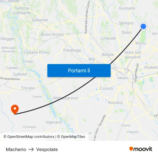 Macherio to Vespolate map