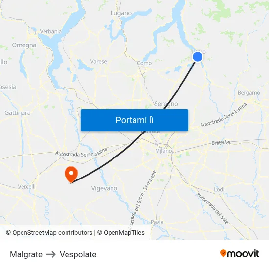 Malgrate to Vespolate map