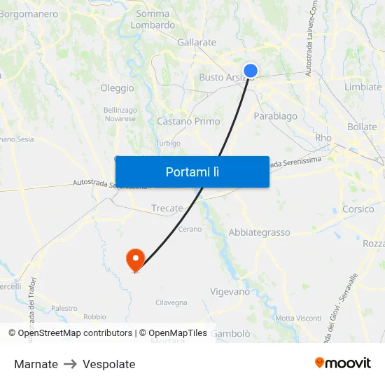 Marnate to Vespolate map