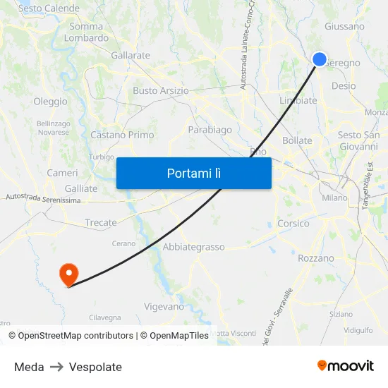 Meda to Vespolate map