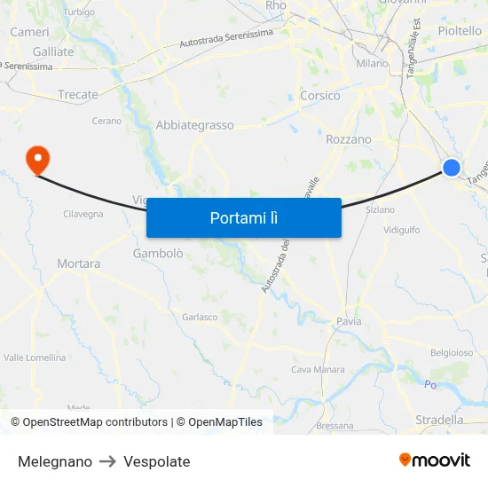 Melegnano to Vespolate map