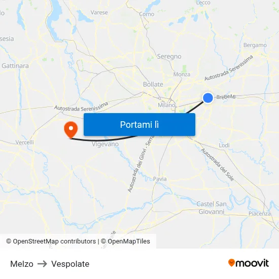 Melzo to Vespolate map