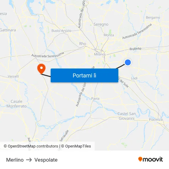 Merlino to Vespolate map
