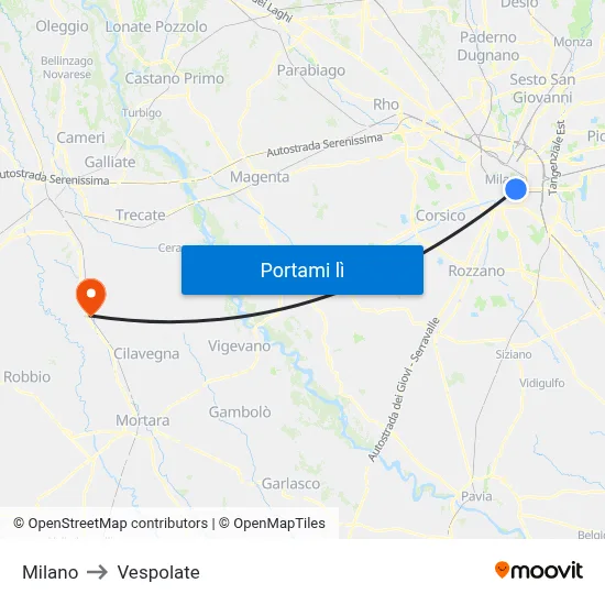 Milano to Vespolate map