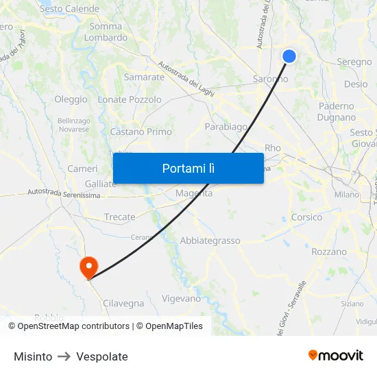 Misinto to Vespolate map