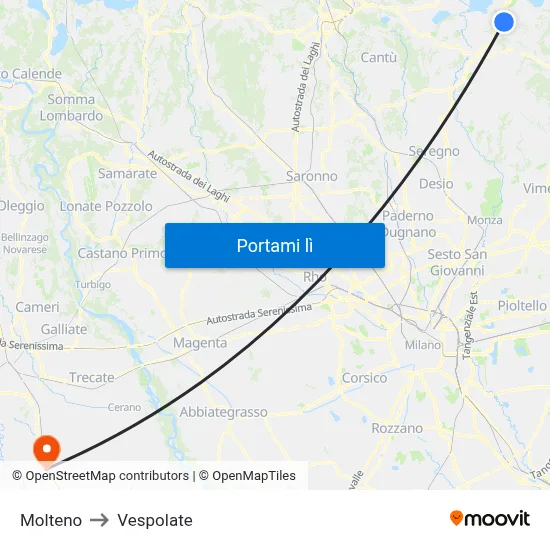 Molteno to Vespolate map