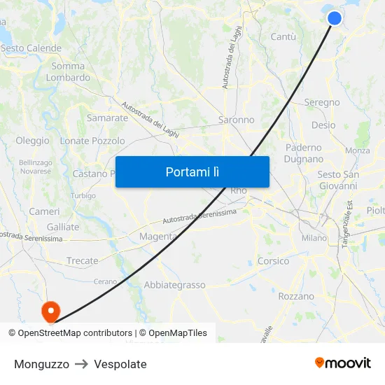 Monguzzo to Vespolate map