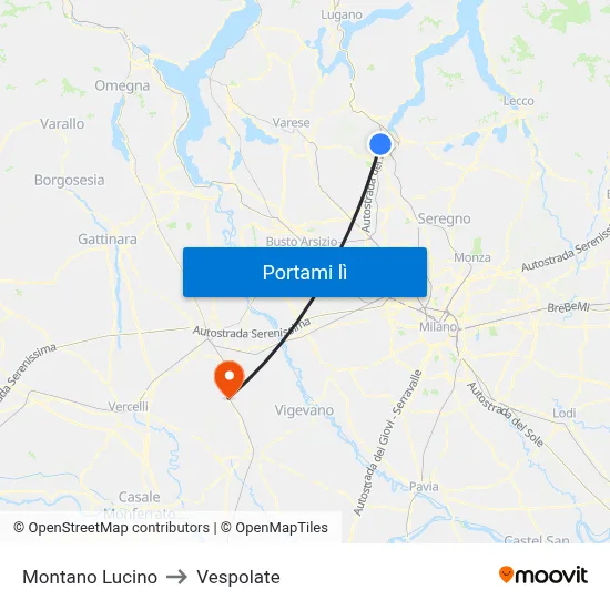 Montano Lucino to Vespolate map