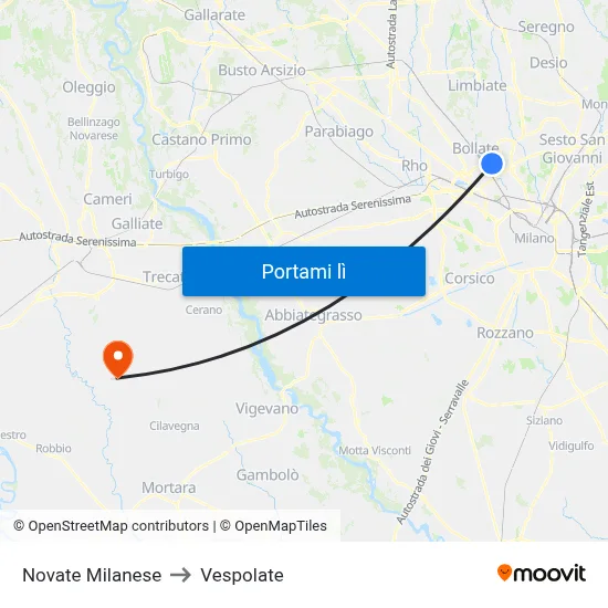Novate Milanese to Vespolate map