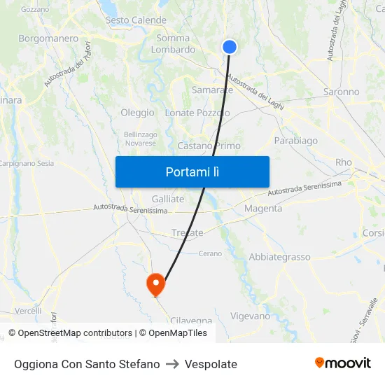 Oggiona Con Santo Stefano to Vespolate map