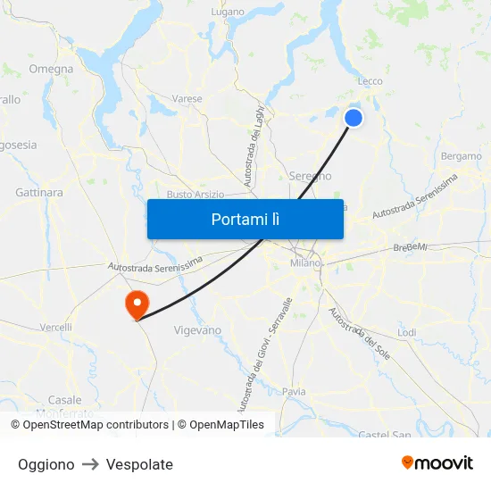 Oggiono to Vespolate map